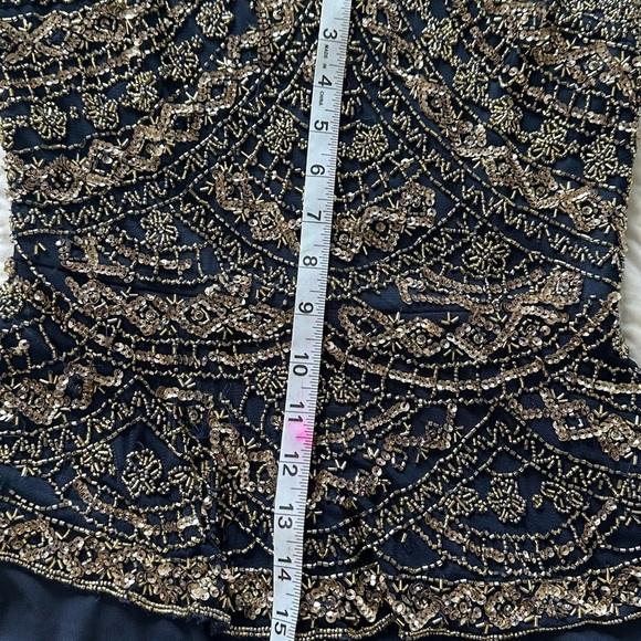 Pisarro nights blue navy and Gold Beaded Dress size 4 - Picture 5 of 16